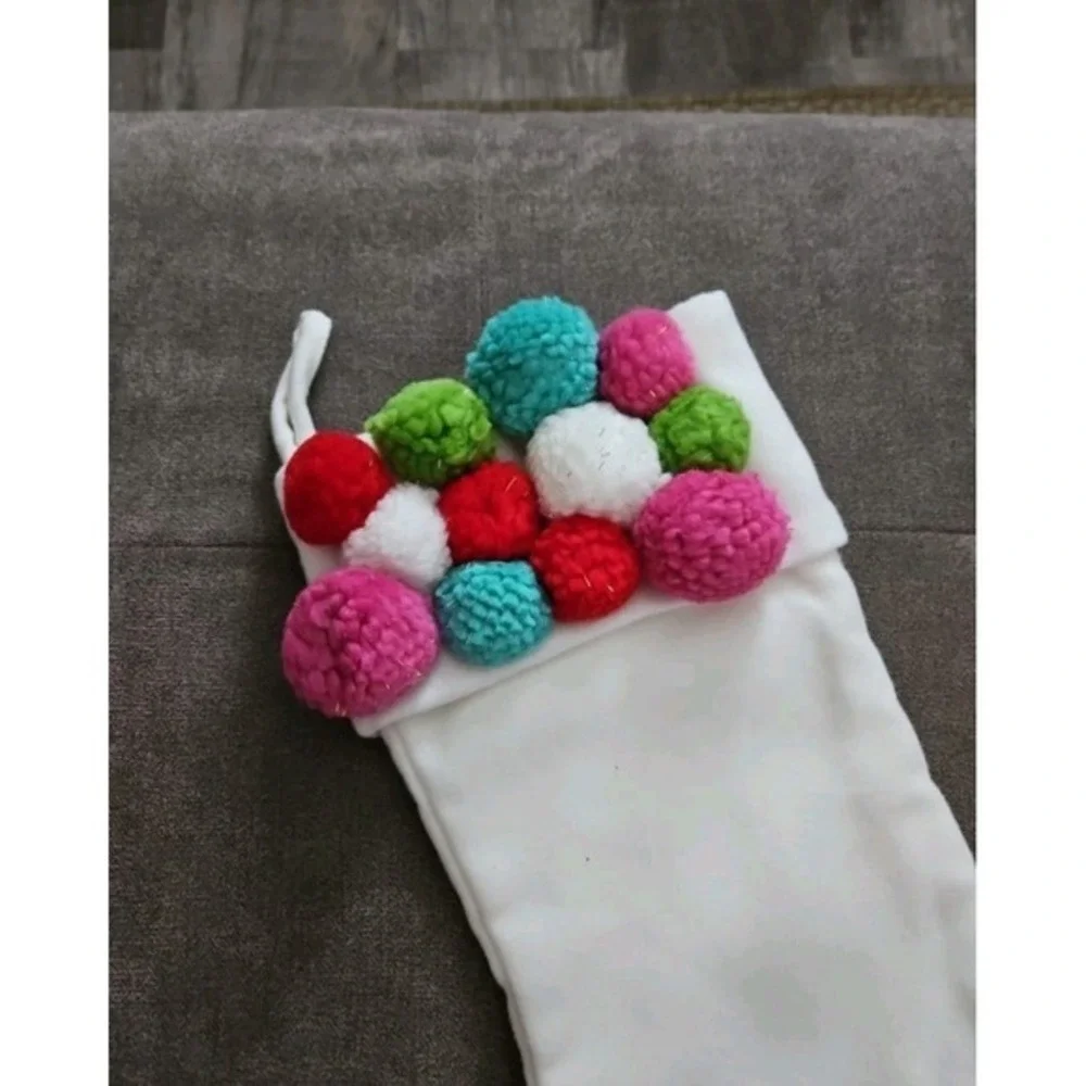 Pink & White Christmas Pom Pom‎ Stocking